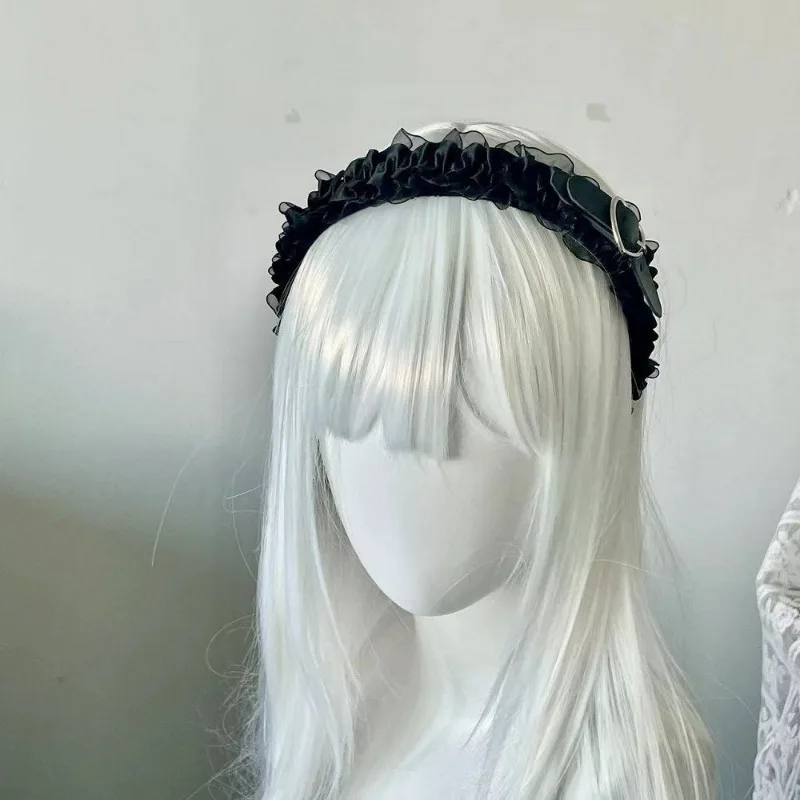 手作り女性のカワロリータヘッドバンド原宿 Y2K ファッションレースデザインヘッドバンド女性のコスプレゴスかわいい帽子アクセサリー