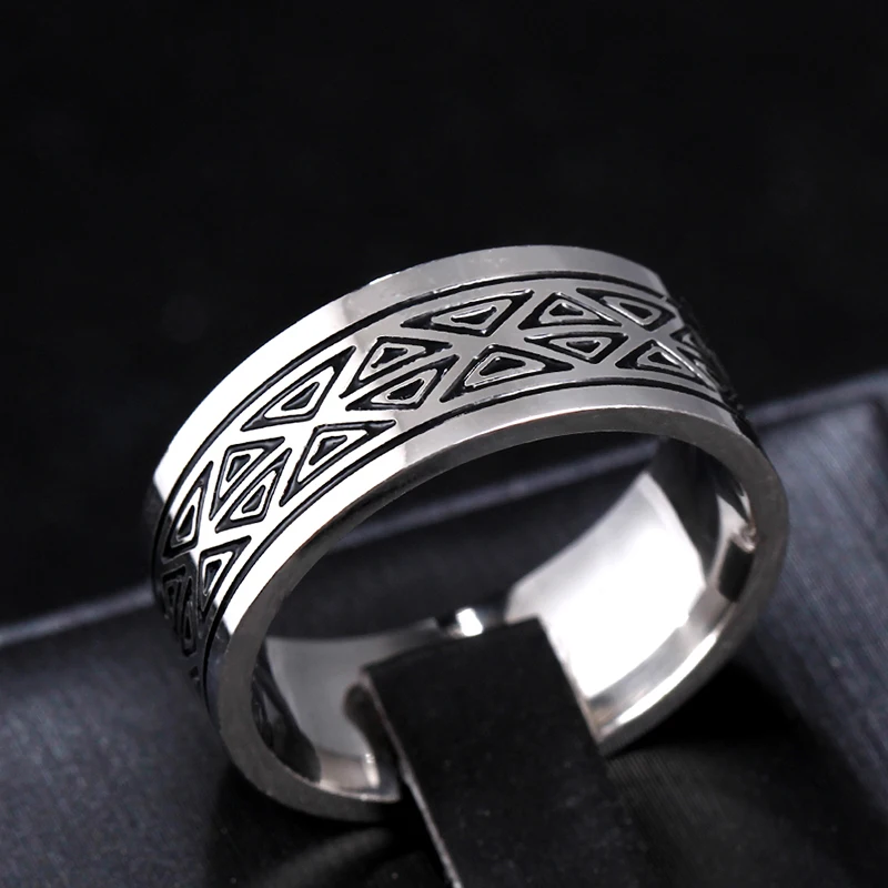 8MM Titanium Rings for Men and Women Birthday Gift triangular pattern discredit Ring