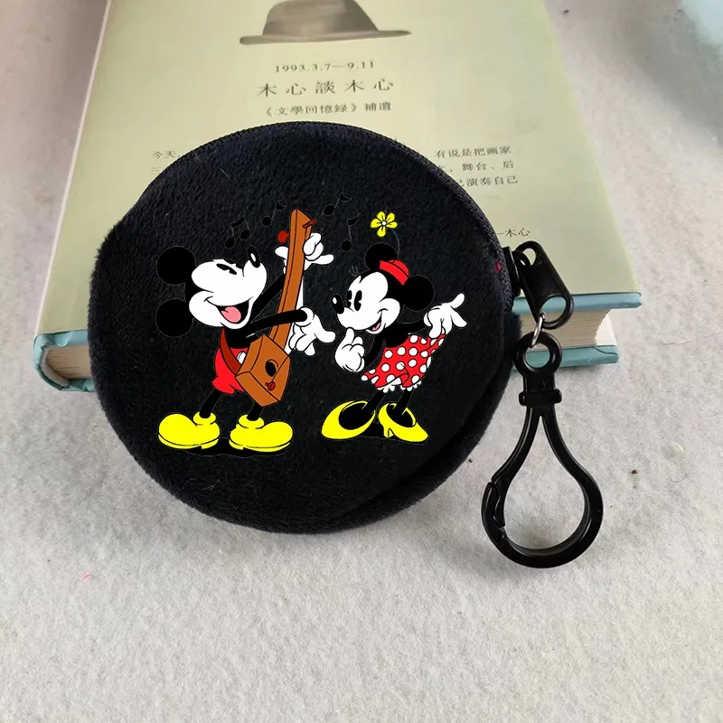 Disney Kids Plush Coin Purse Mickey Minnie Round Mini Wallet Zipper Purse Donald Duck Boy Girl Money Bags Portable Kawaii Gift