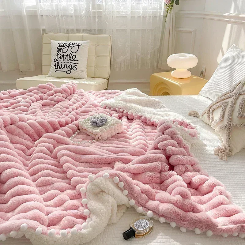 Faux Rabbit Fur Warm Weighted Blankets for Bed Luxury Faux Lamb's Wool Double Blanket Soft Fluffy Warmth Double Blanket