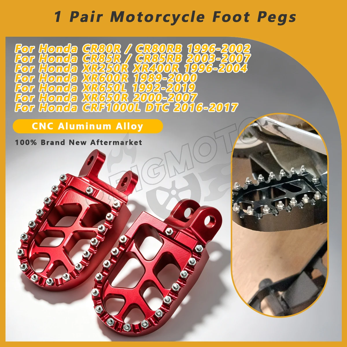 For Honda CR80R CR80RB CR85R CR85RB XR250R XR400R XR600R XR650L XR650R CRF1000L DTC Motorcycle Footpegs Pedals FootRest Foot Peg