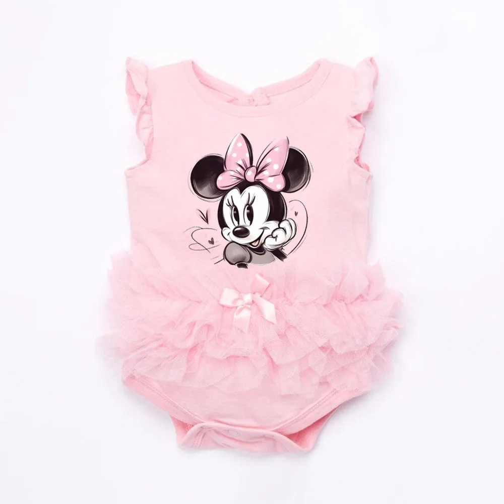 

Newborn Princess Girl Jumpsuits Summer Minnie Mouse Printed Mesh Bodysuits Cotton Baby Girl Clothing