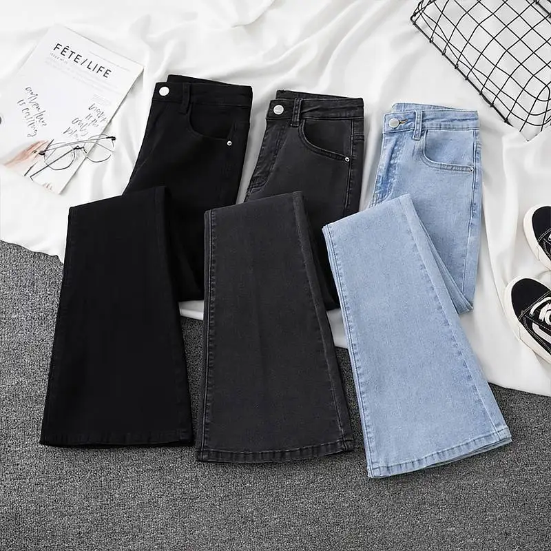 

High Waist Wide Leg Jeans Women's Loose Fit Slimming Versatile Light Blue Bootcut Pants Elastic Denim High Stretch Spring 2023