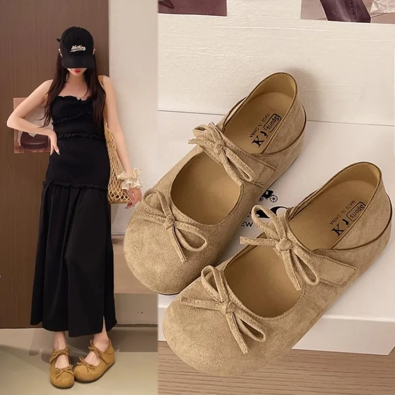 Women's Thick Heel Internal Heightening Shoes 2026 New Spring Summer Skirt Two Wear Mary Janes Low Cut Slip-On