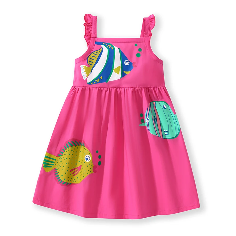 Little maven Girls Sleevesless Dresses Animals Fish Prints Baby Girls Beach Dresses Vestidos Pink Dresses for Girls Summer