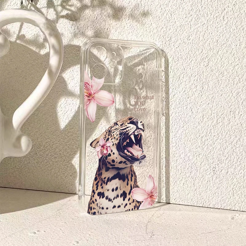 Pola Macan Tutul & Bunga Merah Muda Hewan untuk Sampul Samsung Galaxy S25 S24 Ultra S23 FE S22 Plus S21 A56 A36 A26 A25 A24 A54 A53 A55