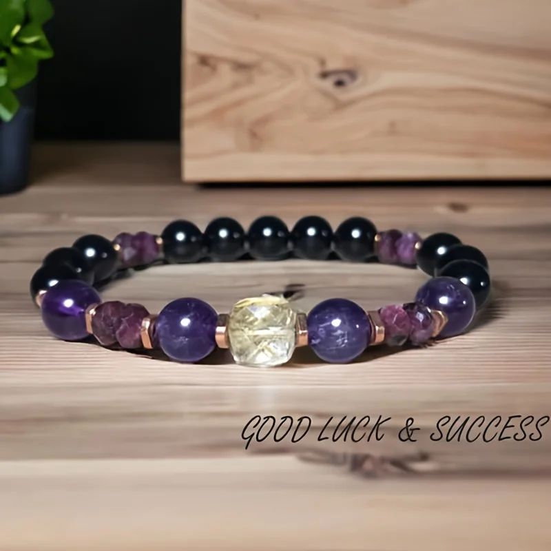 1pc/Attract Money Citrine Empathy Protection Bracelet Garnet Black Tourmaline Amethyst Bracelet Successful Healing Relief Stress