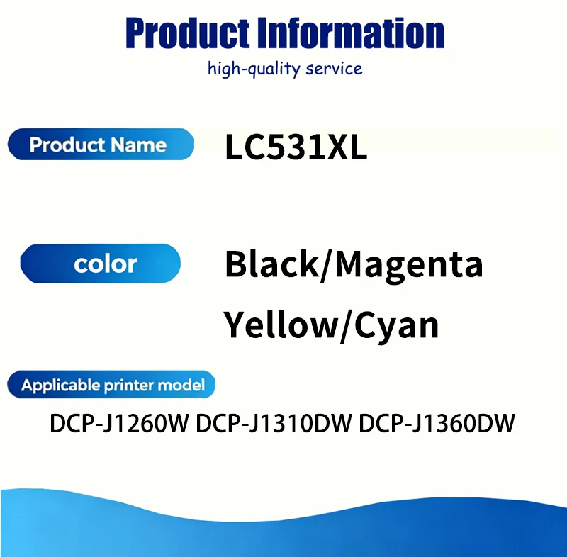 1/2/3/4/5 Sets LC531XL LC531 LC 531XL Ink Cartridge Compatible for Brother DCP‑J1260W DCP-J1310DW DCP-J1360DW Printers with Chip