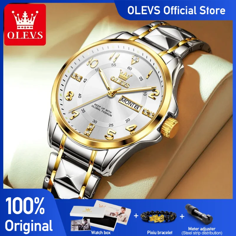 OLEVS 2910 Men\'s Watches Classic Business Original Quartz Watch for Man Stainless Steel Luminous Waterproof Calendar Reloj