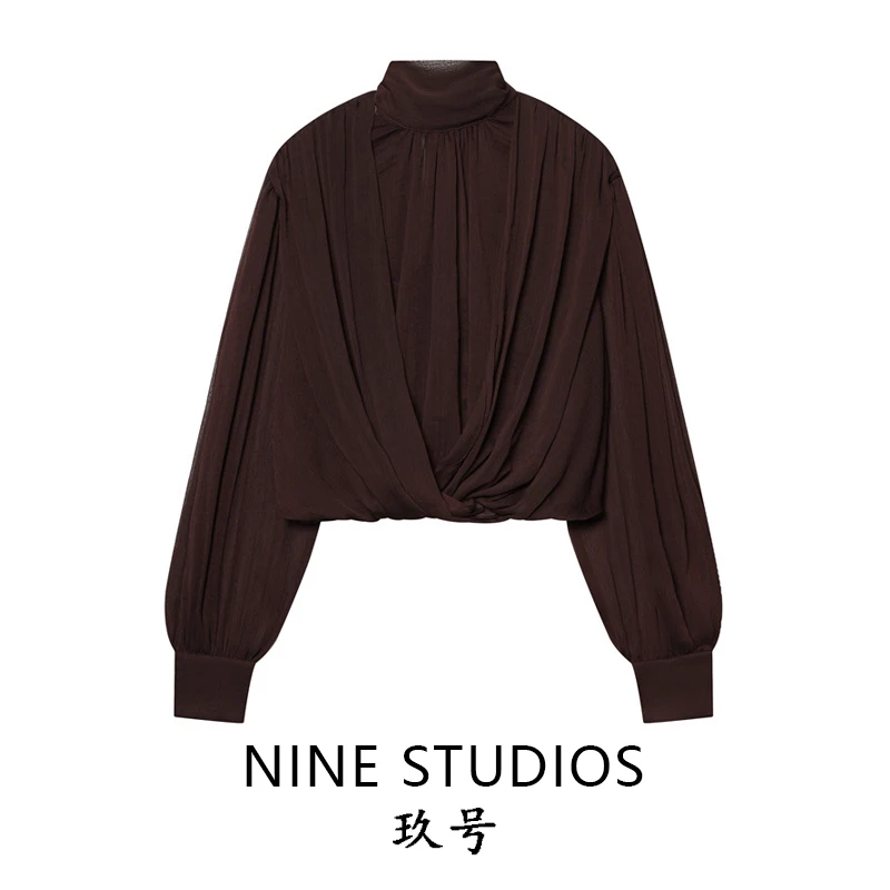 

Женская повседневная рубашка NINE ZAR с длинным рукавом, укороченная, с завязками на спине, из дышащего полиэстера, приятная к телу, весенняя