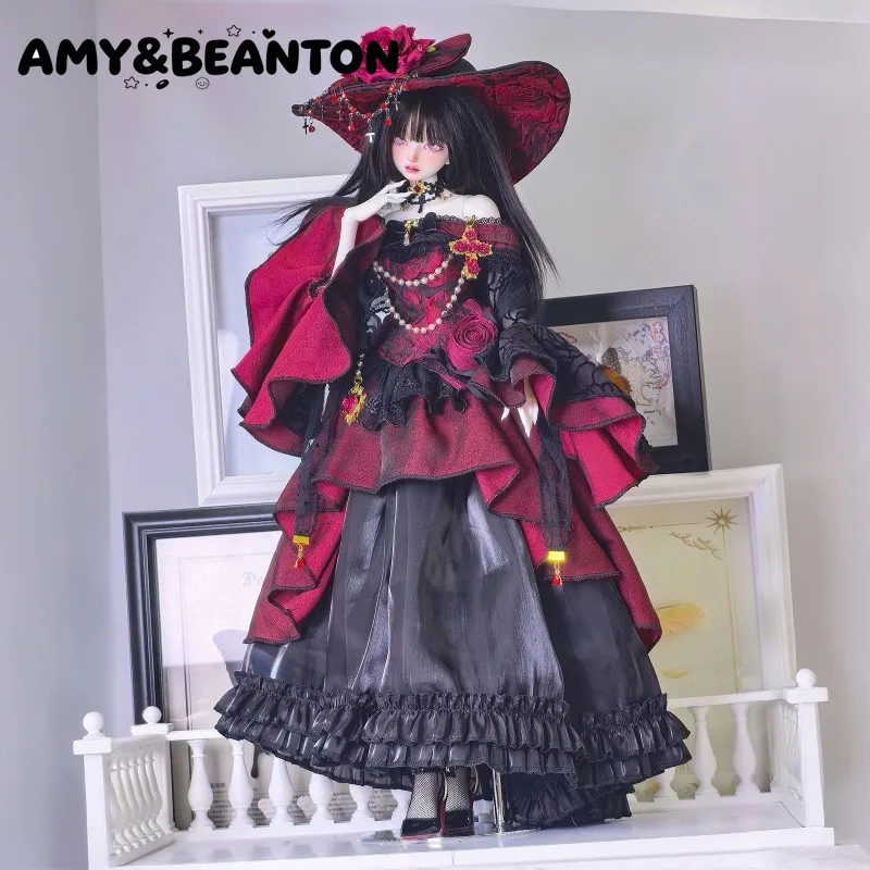 Japanese Gothic Style Doll Outfit For 1/4 BJD Fit Normal 1/4, Large 1/4 Body Dark Lace Rose Decor Doll Dress Costume Accessories