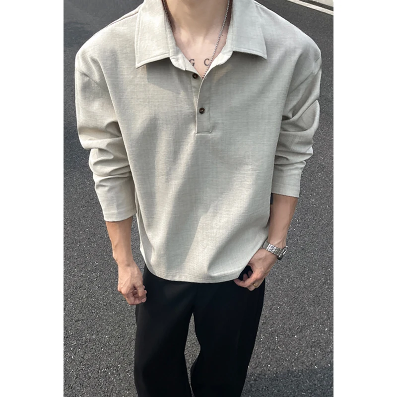 Men's Waffle-Knit Polo Shirt with Collar and Button Placket Casual Solid-Color Streetwear Shirt for Everyday Street Style