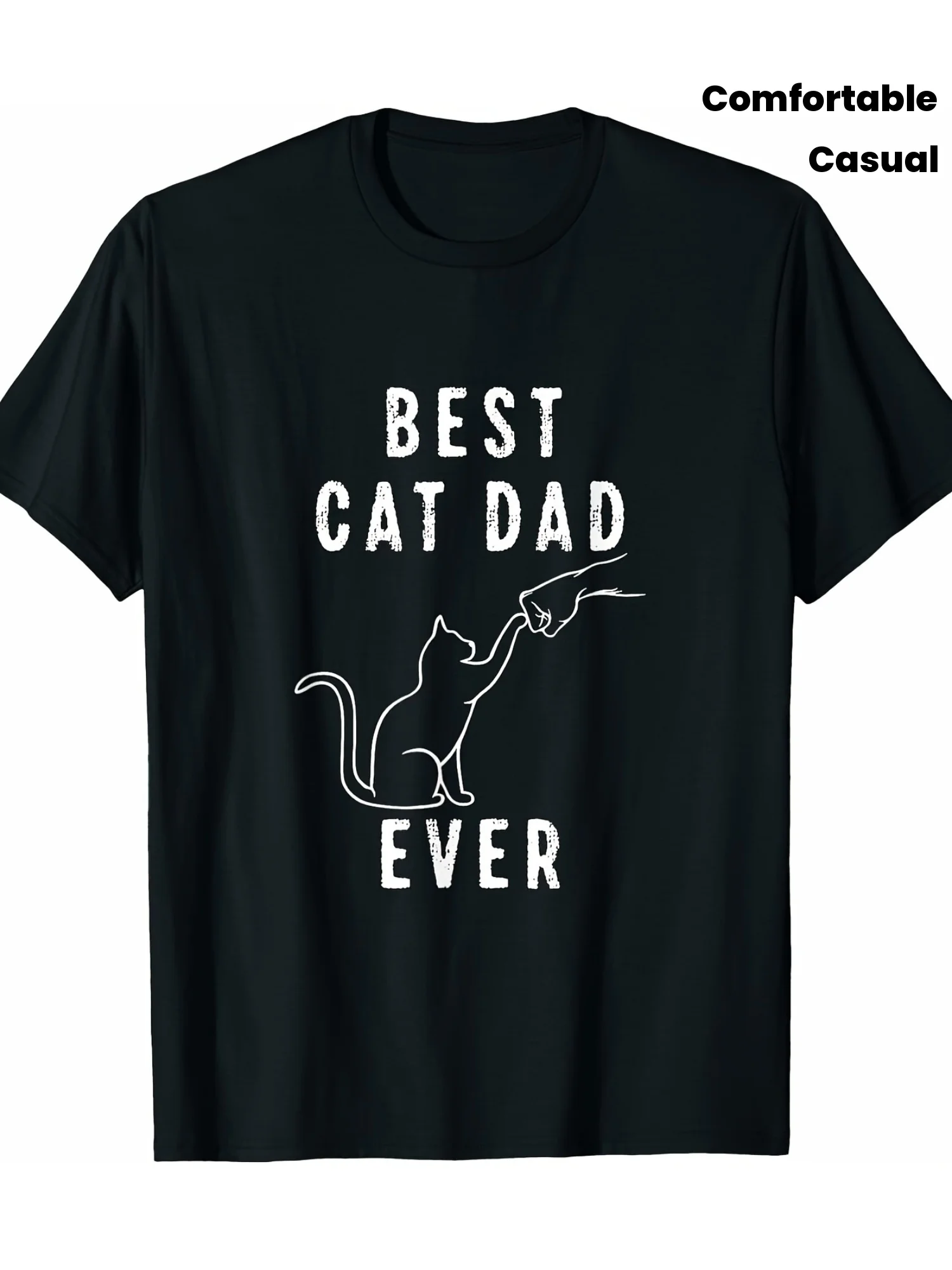 Men's Best Cat Dad Ever Graphic T-Shirt - Black , Short Sleeve, Round Neck, Casual Weekend Wear, Cat Illustration Design, Casual Wear Tee Playful Cat Design Comfortable Fit, Cat Lover Gifts