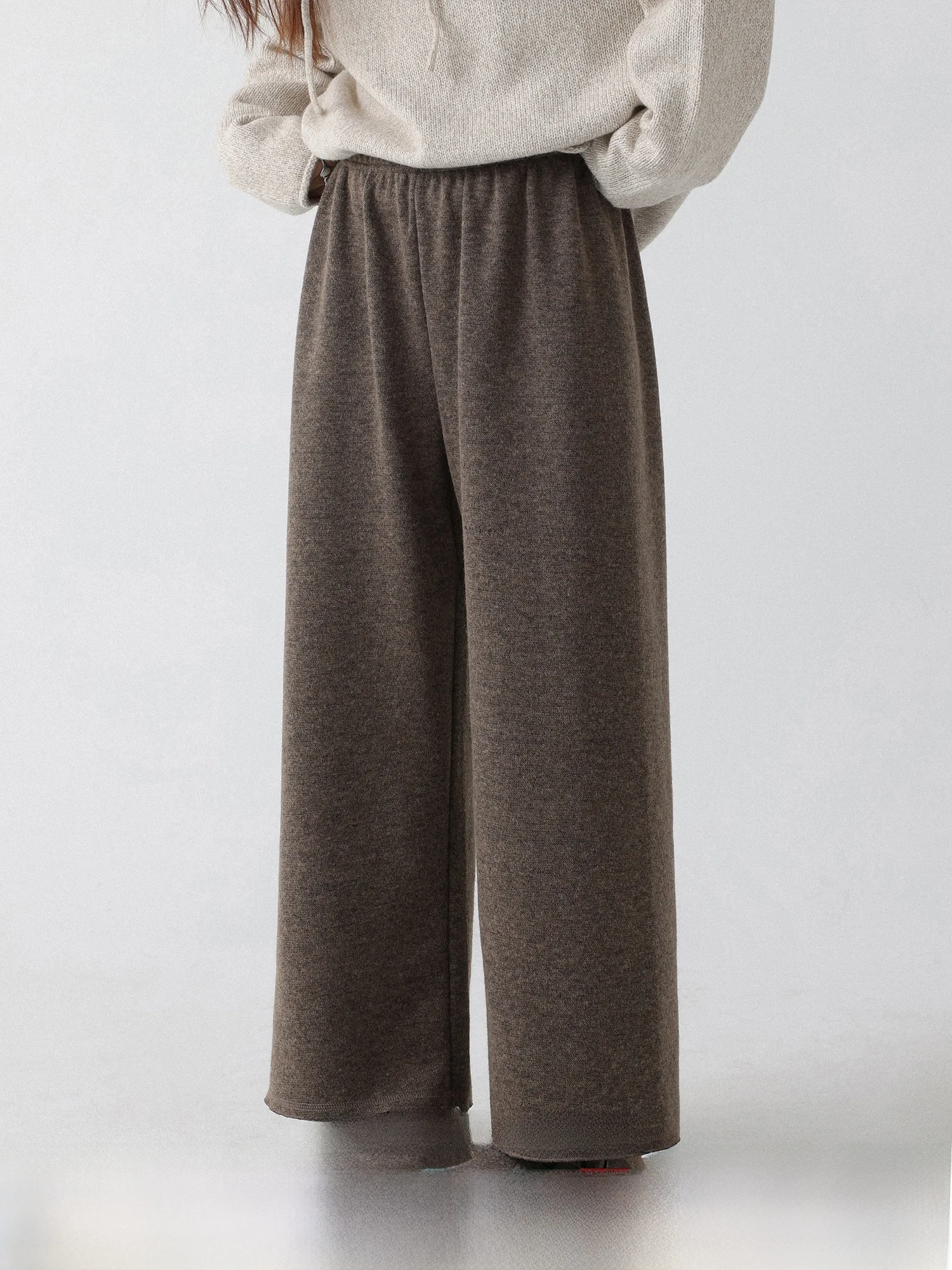 

Низкокалорийные вязаные прямые брюки-кюлоты на резинке, осенне-зимние, утепленные, свободного кроя, женские, модные