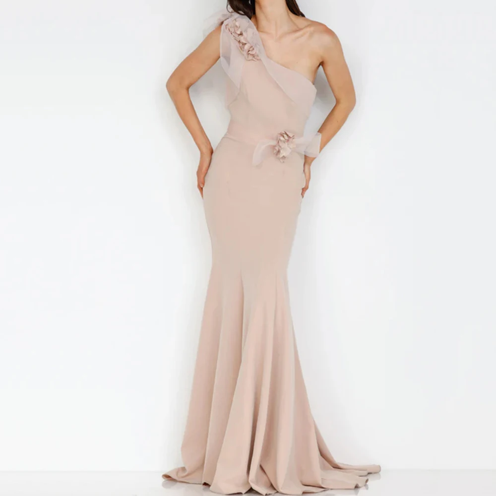 

Вечерние платья русалки по индивидуальному заказу, длиной до пола, на одно плечо, без рукавов, платье для выпускного вечера, модное вечернее платье с цветочной драпировкой и открытой спиной