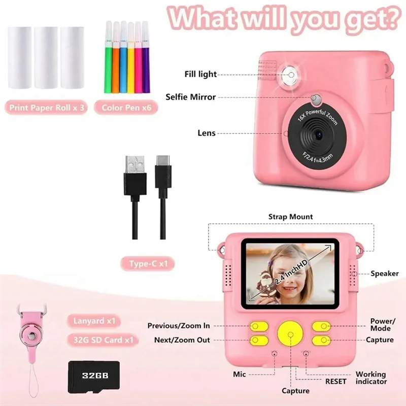 EDT-портативная камера для термопечати, мини-модный детский подарок без карты памяти 32G для мгновенного автоматического фокусировки