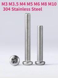 M3 M3.5 M4 M5 M6 M8 M10 A2-70 304 Stainless Steel Cross Round Phillips Pan Head Screw Bolt Phillips Screws Length 3-100mm