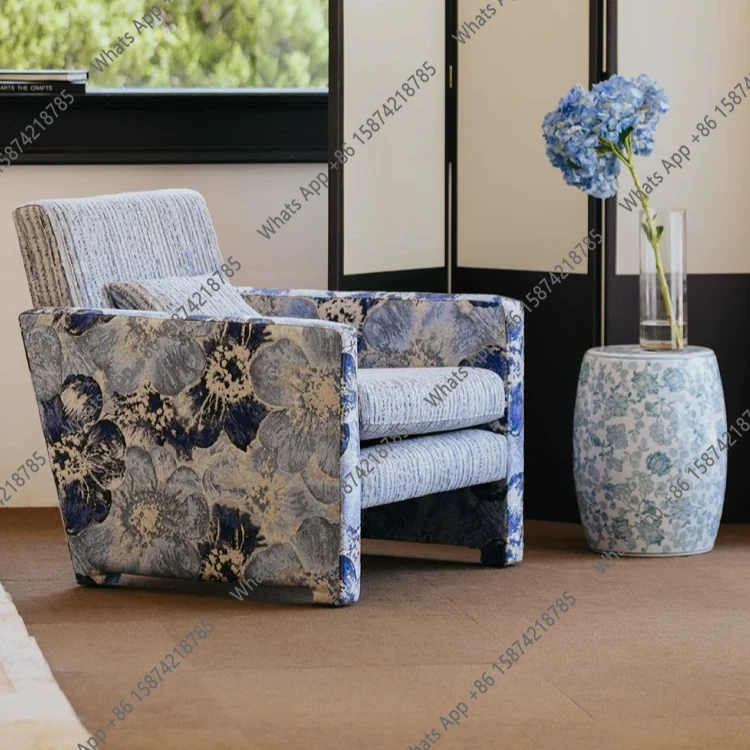 Blue medieval Italian single sofa haute couture modern leisure chair light luxury living room
