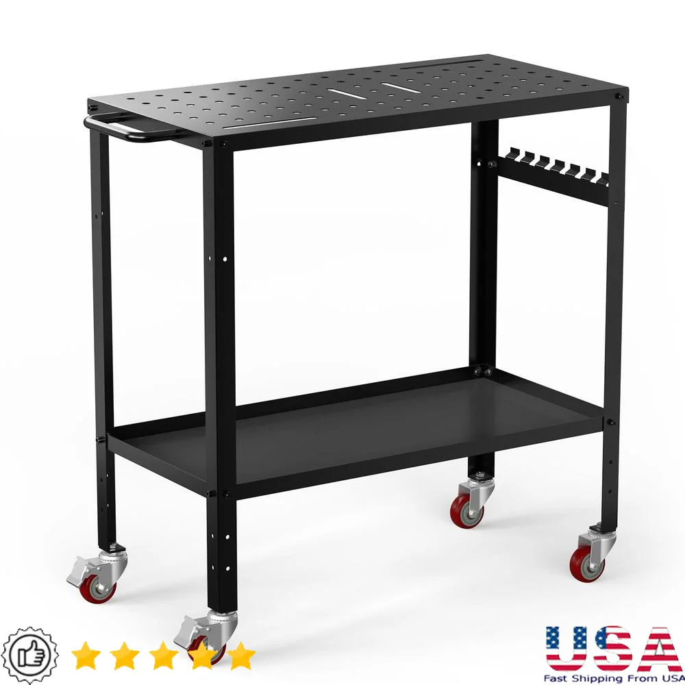 Welding Workbench 36x18 Inches 1200lb Load Capacity Hook Side Panel Handle Brake Wheels Sturdy Design