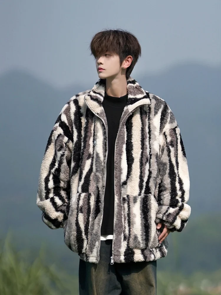 

Мужская зимняя куртка из хлопка с подкладкой из овечьей шерсти, утепленная, свободного кроя, с воротником-стойкой, для повседневной носки