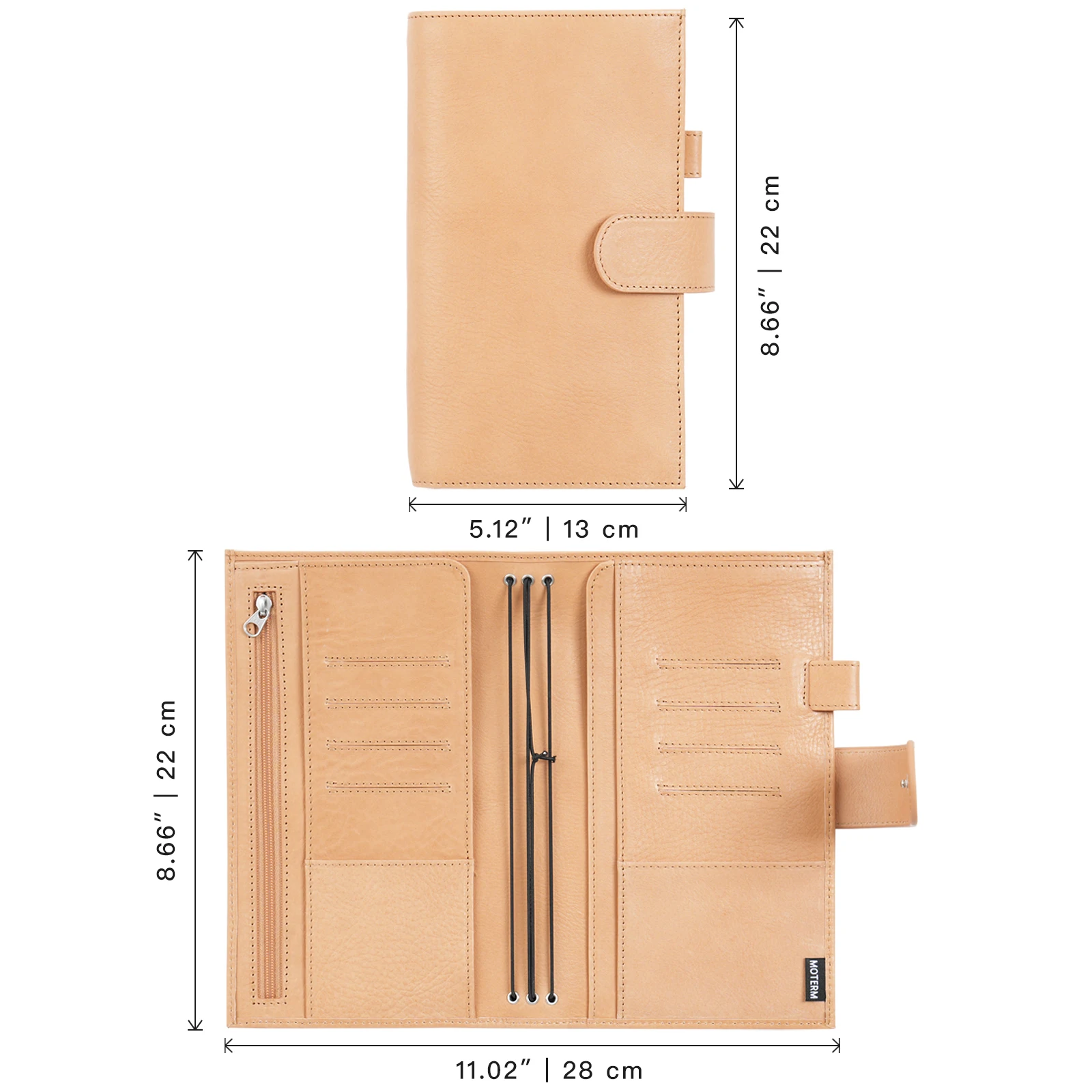 Moterm Standard Size Companion Travel Notebook Vegetable Tanned Leather Planner with Double Snap Closure Journal Organizer Diary