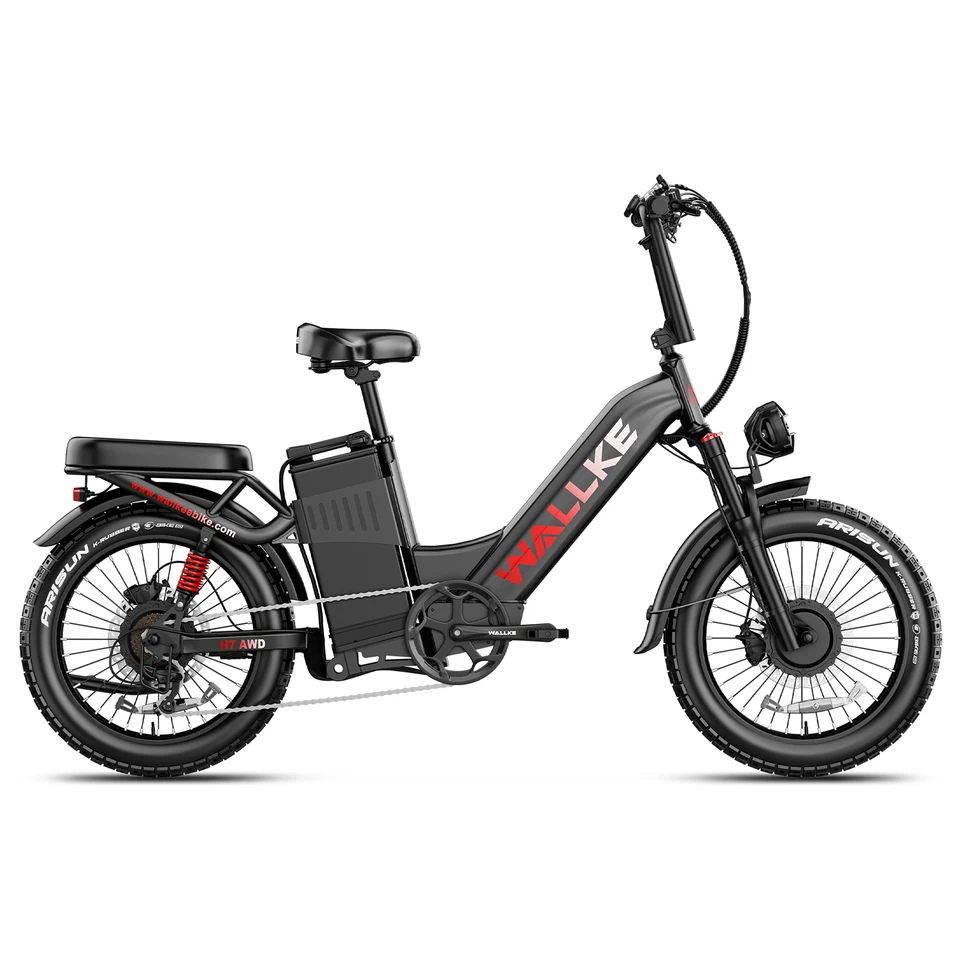 W Wallke H7 AWD Dual Motor Electric Bike for Adults, 48V 40Ah Long Range Ebike, Fast E-Bike, 20''x4'' Fat Tire Electric Bicycle, UL2849