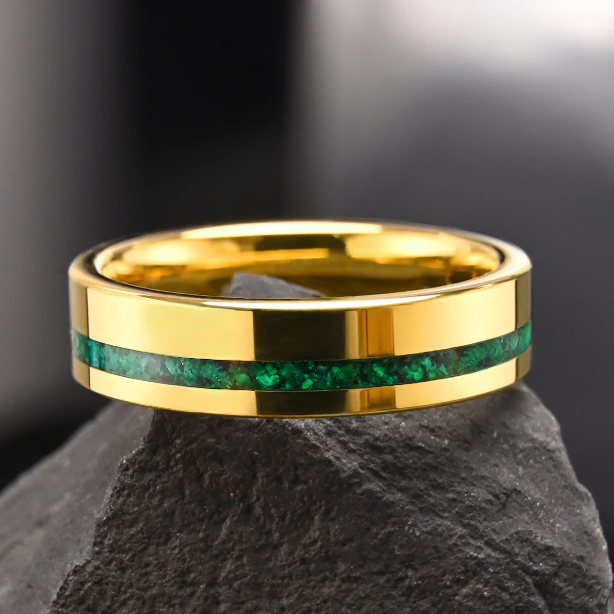 scratch-resistant 6mm tungsten ring for women polished, inlaid malachite wedding band ring comfort fit, jewelry gift