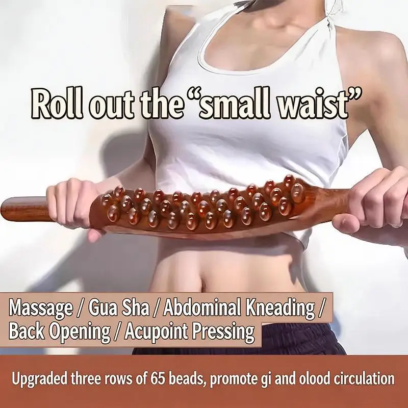 [J]59 Beads Universal Back Massage Tendons Scraping Stick Point Treatment Gua Sha Relax Therapy Tool Abdominal Massager(Plastic)