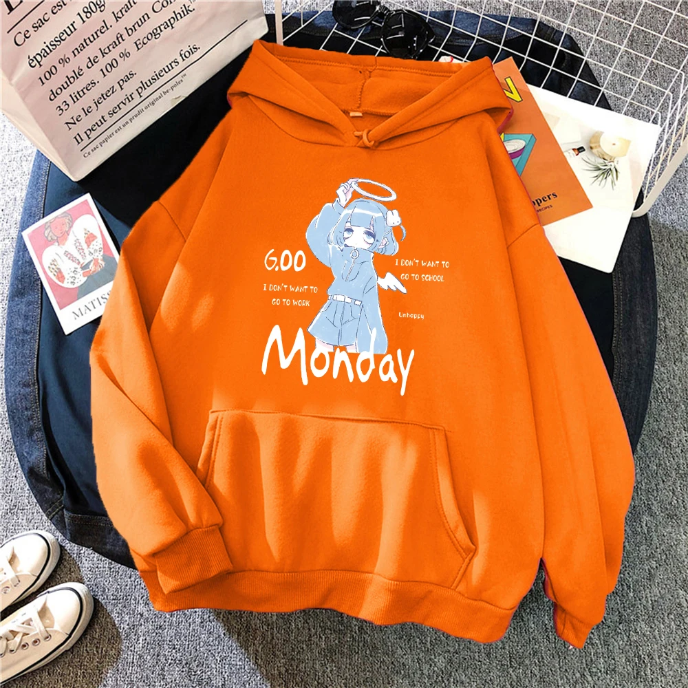 Leuke maandag meisje harajuku patroon vrouwen hoodies harajuku veelkleurige truien fleece zachte sportkleding casual pocket hoody unisex