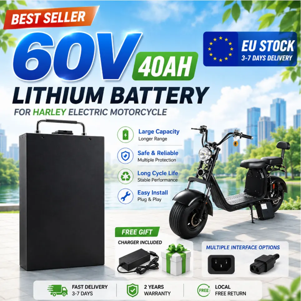 Image of 60V 40Ah 18650 Wasserdichte Lithium-Batterie für Citycoco Falt-Scooter Harley Zweirad-Elektromotorrad EU-Lagerbestand