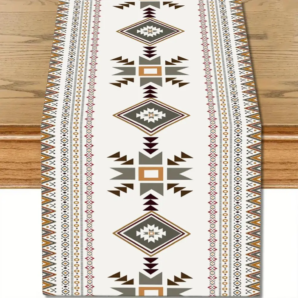 Native American Flag Geometric Table Runner – Indoor Outdoor Easy-Clean Dining Decor for Family Gatherings & Parties