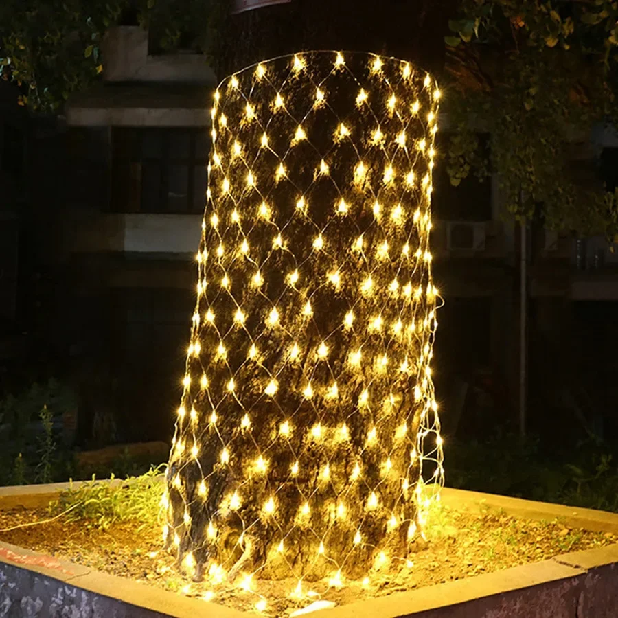 Solar or EU Plug Net Light Mesh Fairy Lights Waterproof Garland With 8 Modes Timer Christmas Decorations For Home 3M*2M Holiday