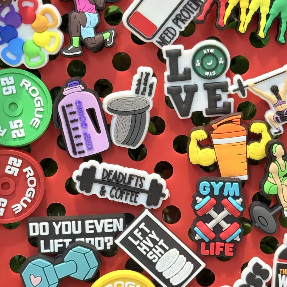 

1-27Pcs Fitness Gym Life Lift Coffee Pvc Shoes Buckle Charms Clog Decorations Sandals Shoes Accessories Diy Women Phonecase Gift