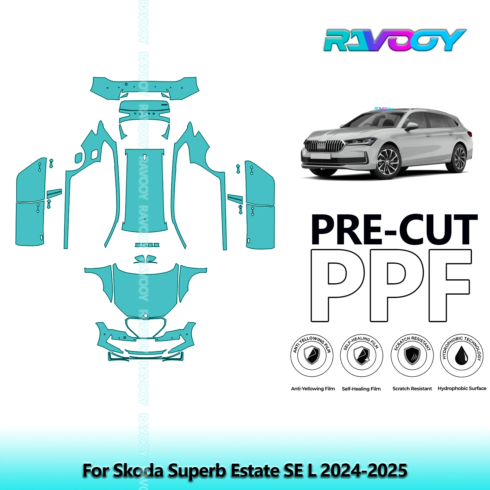 

Полный автомобильный прозрачный бюстгальтер, предварительно вырезанная защитная пленка для краски PPF для Skoda Superb Estate SE L 2024-2025