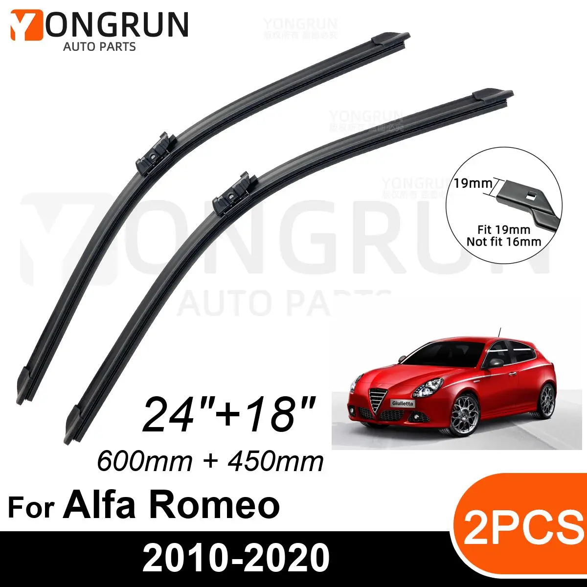 

Car Front Windshield Wipers For Alfa Romeo Giulietta 940 2010-2020 Wiper Blade Rubber 24"+18" Car Windshield Windscreen