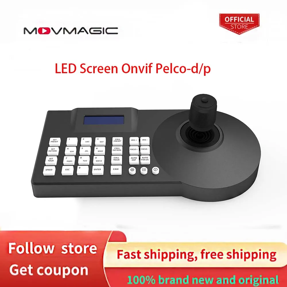 MOVMAGIC Camera Joystick Controller 4D LCD Screen RS485 Onvif Pelco-d Pelco-p PTZ Controller for Broadcast Church Live Streaming