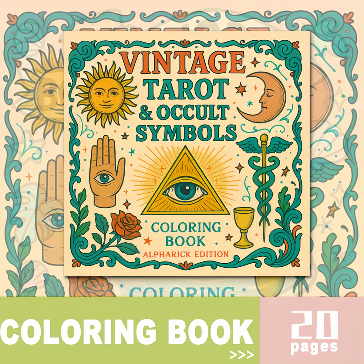 Occult Spiritual Tarot Coloring Book for Teens & Adult Artists, Retro Vintage Mystical Astrology Celestial Witch Magic Symbol Line Drawing Activity Book, Thick No Bleed Paper Witchy Themed Art Workbook, Great Gift for Tarot Readers