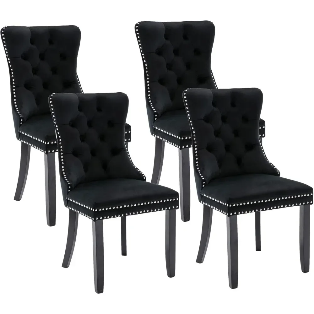 Tufted Dining Chairs ,Dining Chairs with Nailhead Back and Ring Pull Trim, Velvet Upholstered Dining Chairs