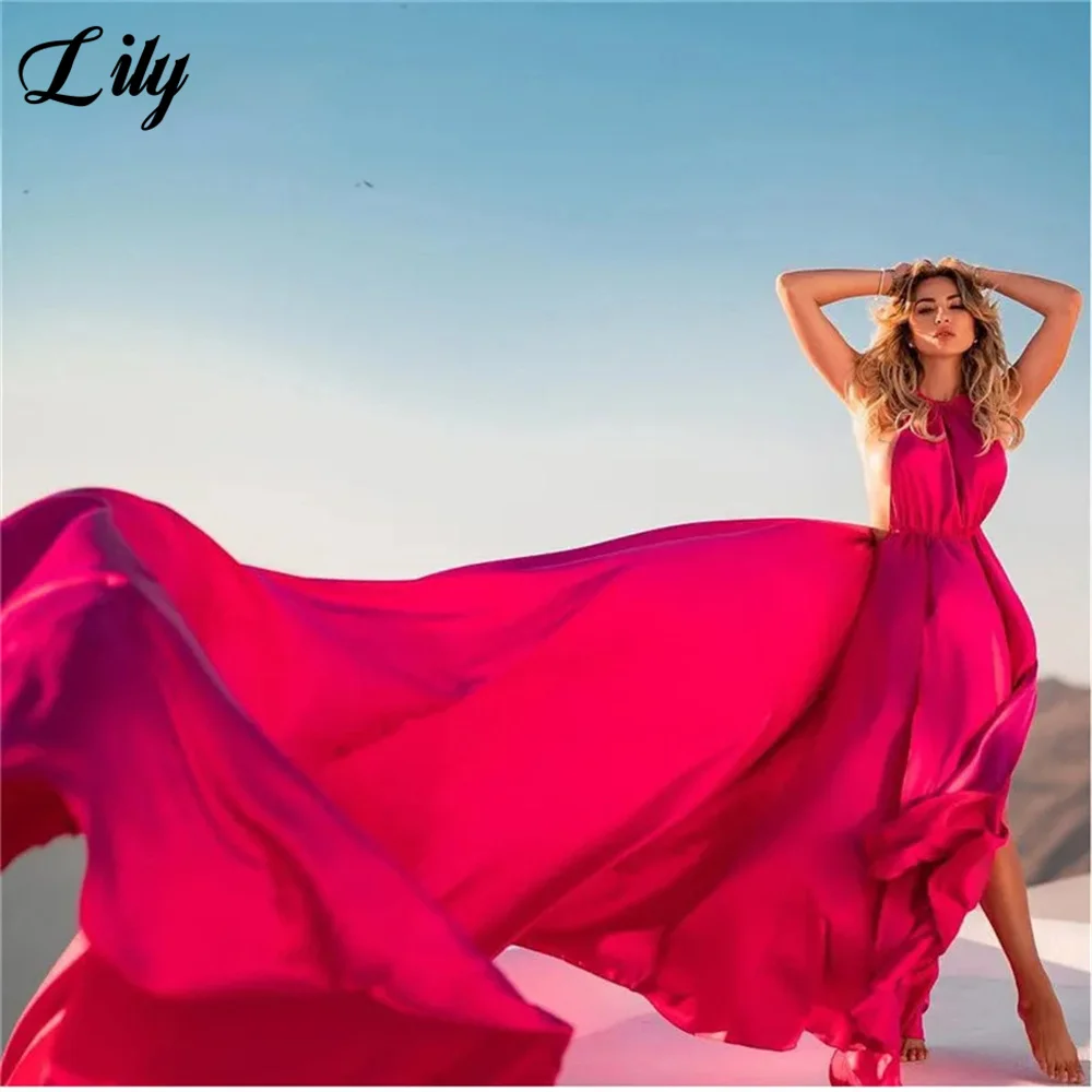 

Lily Halter Sleeveless Special Occasion Dresses Stain Beach Formal Gowns Chapel Train Long Evening Dresses vestidos de fiesta