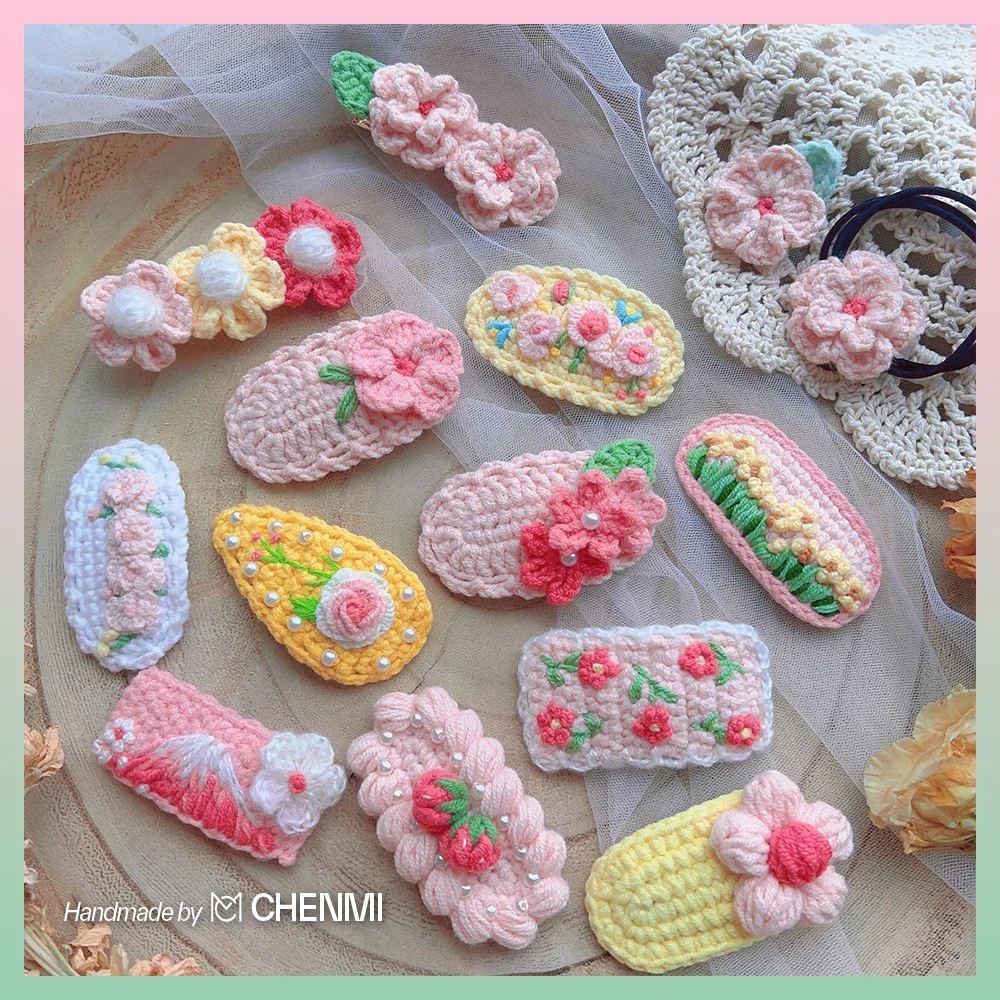 Cherry Pink Series Sweet Girl Cute Hand-crocheted Wool Hairpins Yellow Bangs BB Clip Hair Accessories