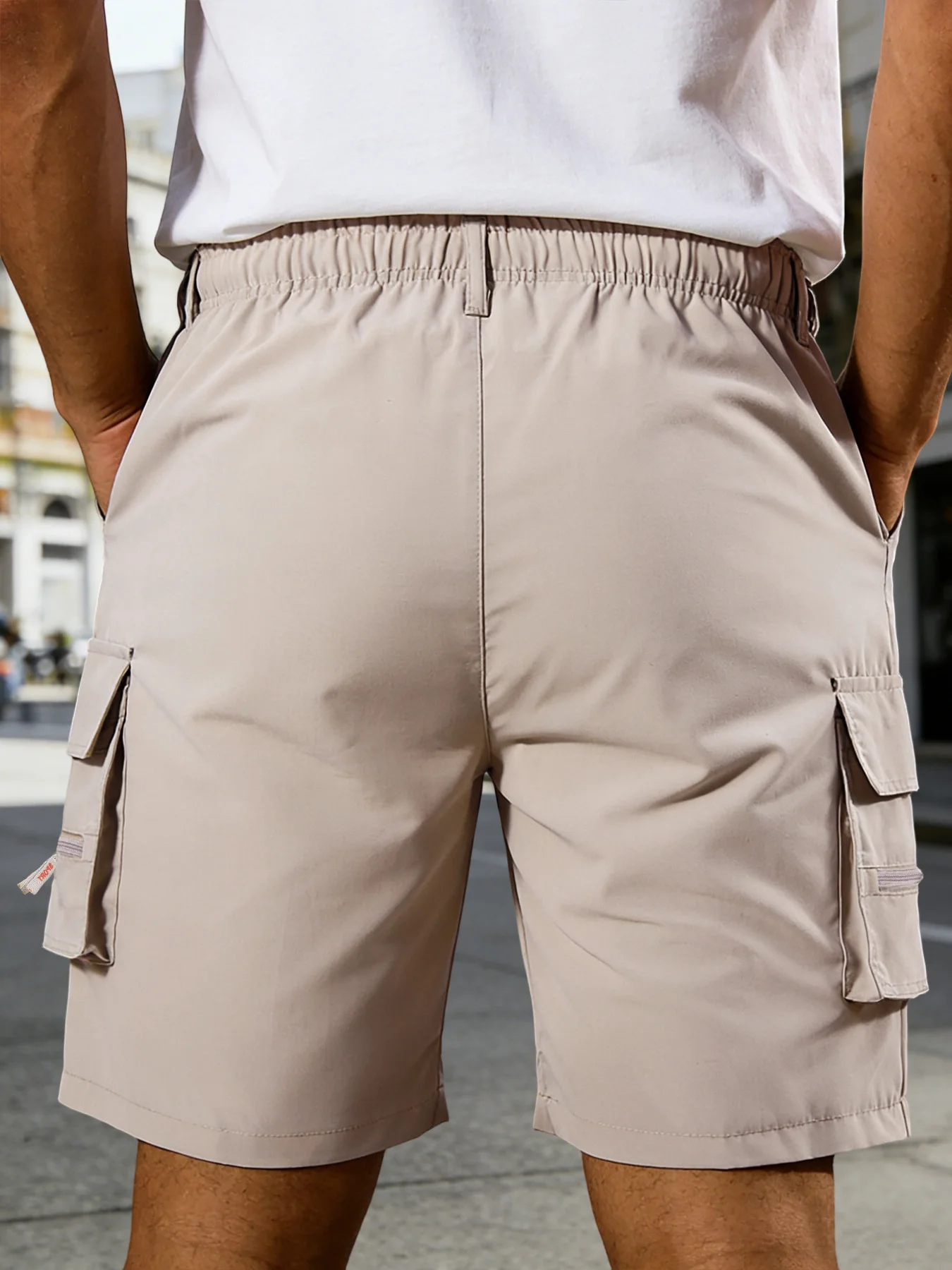Men Loose Cargo Shorts Multi-Pocket Summer Knee Length  Elastic Drawstring Breathable Shorts for Work Hiking Street Gym