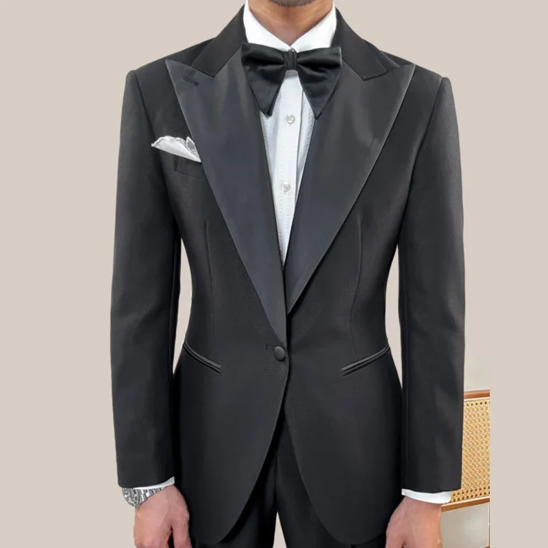 Vintage Black Men Suits Two Piece Fashion Peak Lapel Male Suit Slim Wedding Party Groom Banquet Tuxedo Costume Homme 2025