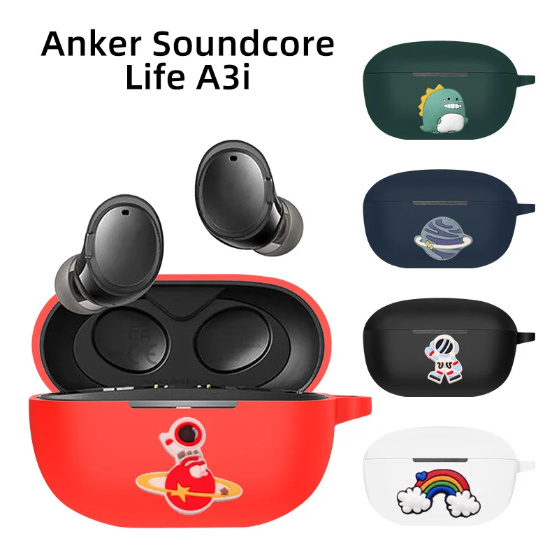 Coque de protection en silicone pour écouteurs Bluetooth sans fil avec crochet, housse de dessin animé pour Anker Soundcore Life A3i