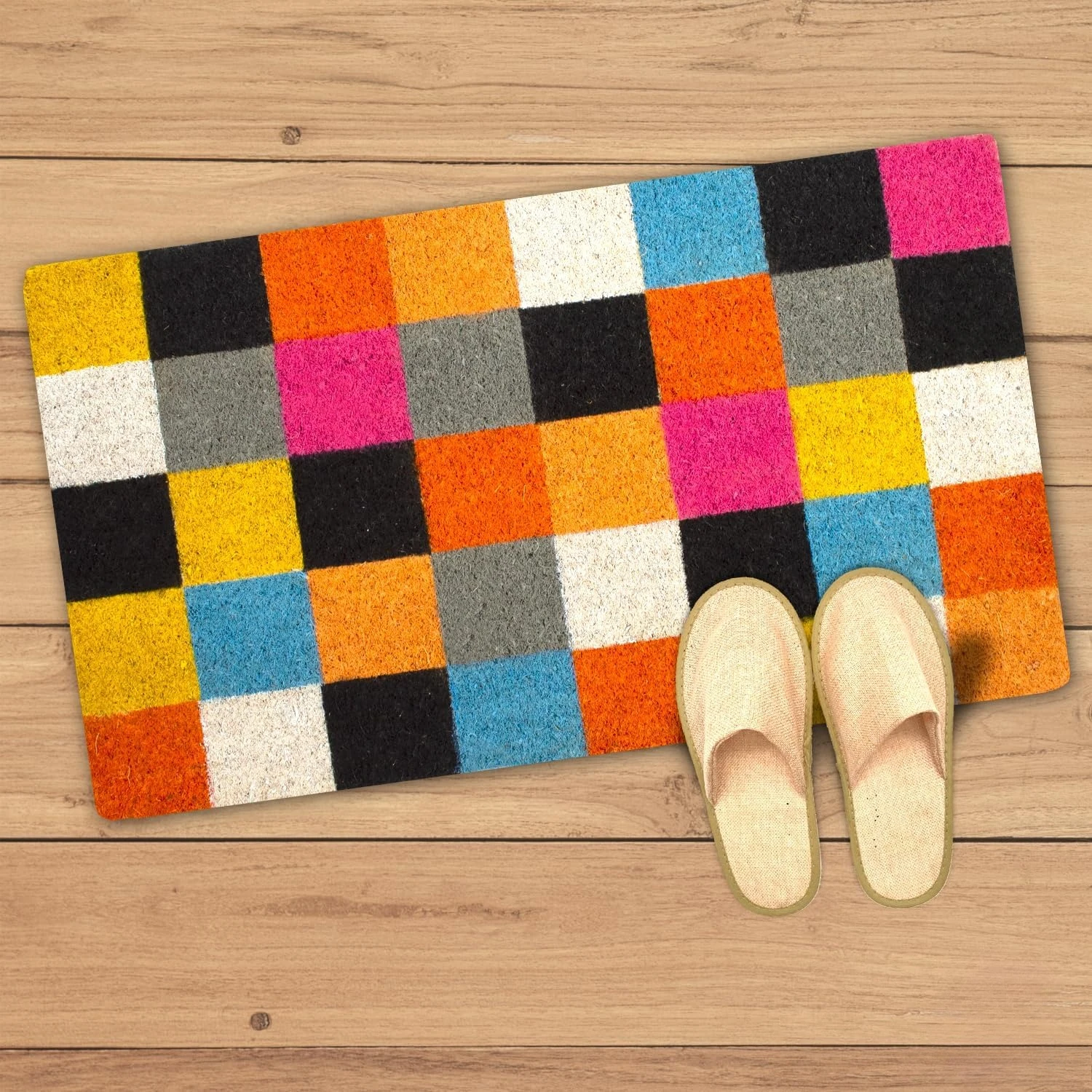 Bright Grid Vintage Flower Doormat Welcome Small Door Mat Entrance Entry Door Rug Indoor Outside Machine Wash Home Decoration