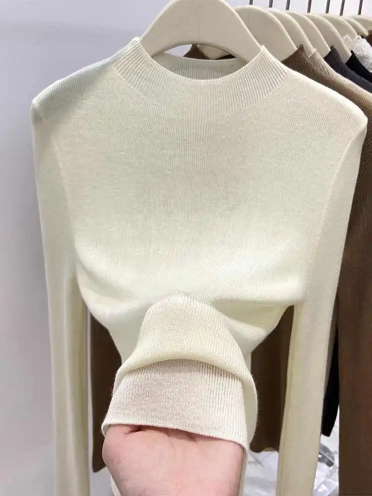 بلوفر نسائي ضيق موديل 2025 للخريف والشتاء سترة ذات ياقة مدورة سترة دافئة غير رسمية ملابس تريكو عصرية كورية بطبقة أساسية #3