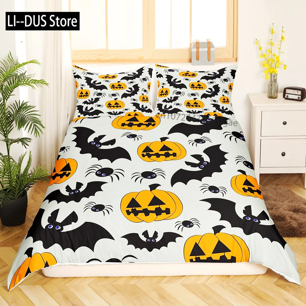 

Spider Comforter Halloween Duvet Cover Set Full Size Kids for Boys Girls Teens Pumpkin Bedding Set Duvet Set Room Decor 3Pcs
