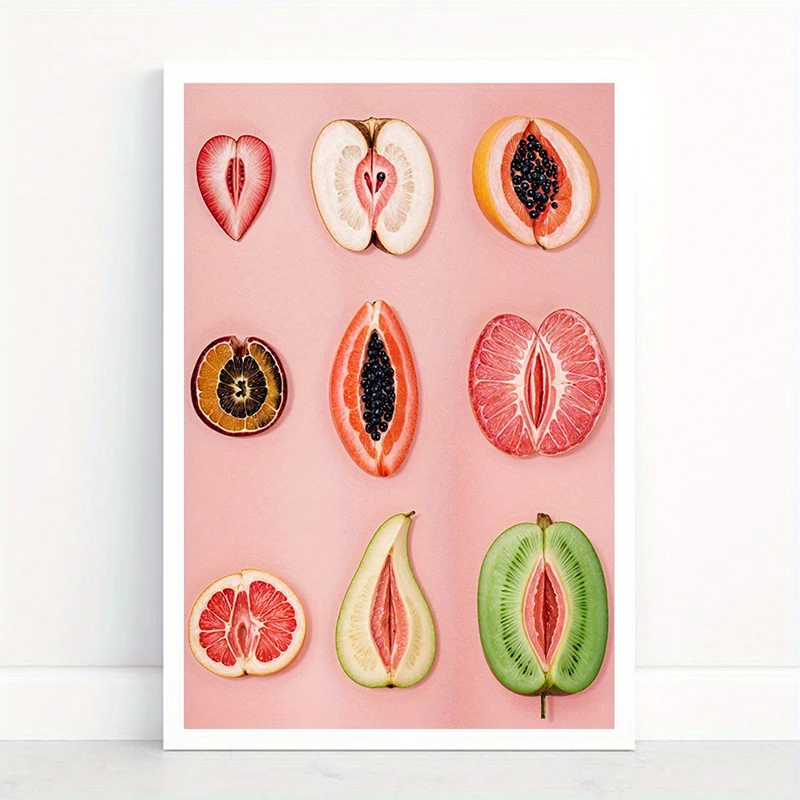1pc Unframed Art Deco Style Sliced Fruit Art Canvas Wall Pattern Print Wall Decor, Body Positivity, Portrait Orientation, Framel