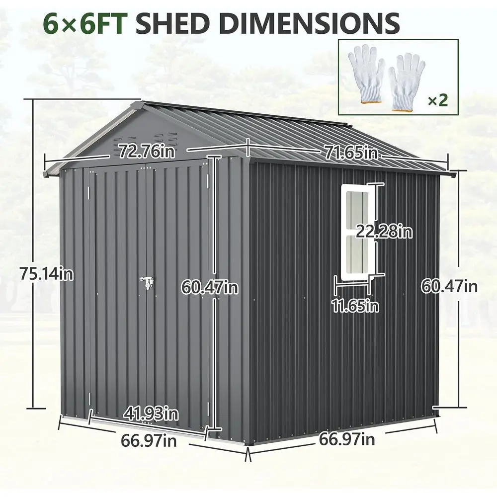 6x6 t Metal Storage Shed Outdoor,Metal Steel Utility Tool Shed Storage House with Window or Backyard Garden Patio Lawn Black
