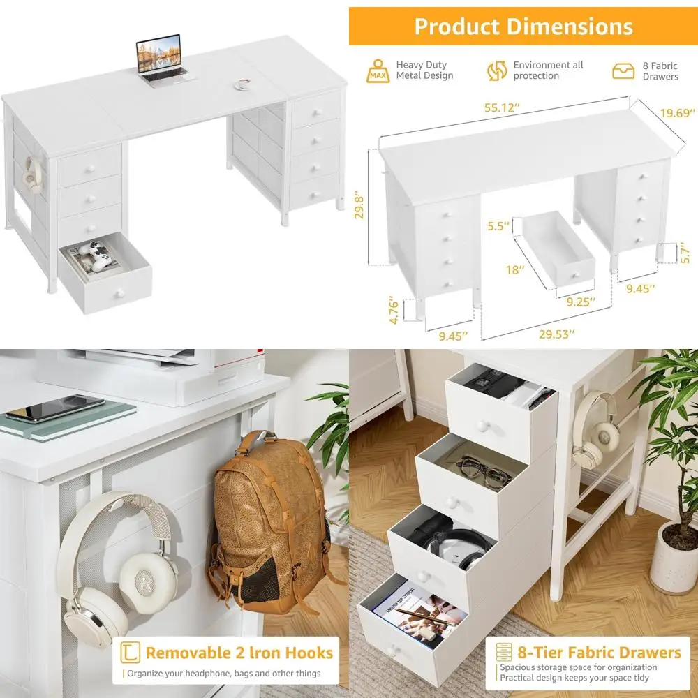 

Просторий компьютерный стол с двусторонним ящиком 55 дюймов для домашнего офиса, письменный стол для хранения, идеально подходящий для девочек и подростков