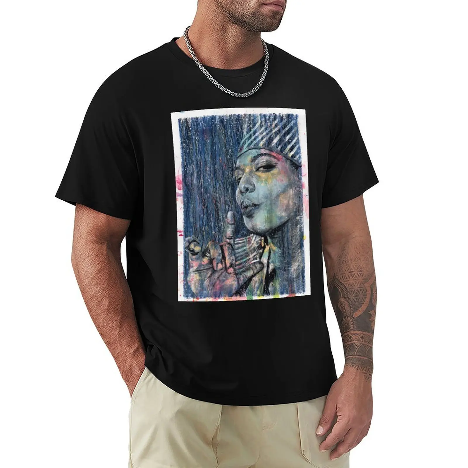 Queen Latifah - Camiseta com retrato em óleo e tinta desenhada à mão, tamanho grande, camiseta de algodão macio